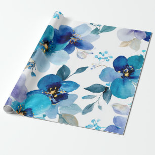 Papel De Regalo Orquídea Mística Azul Botánica Floral Elegante