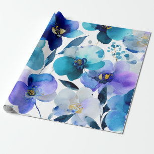 Papel De Regalo Orquídea Mística Azul Botánica Floral Elegante
