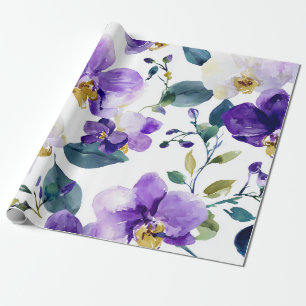 Papel De Regalo Orquídea Morada Violeta Floral Botánico Elegante