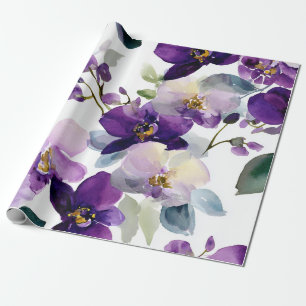 Papel De Regalo Orquídea Morada Violeta Floral Botánico Elegante