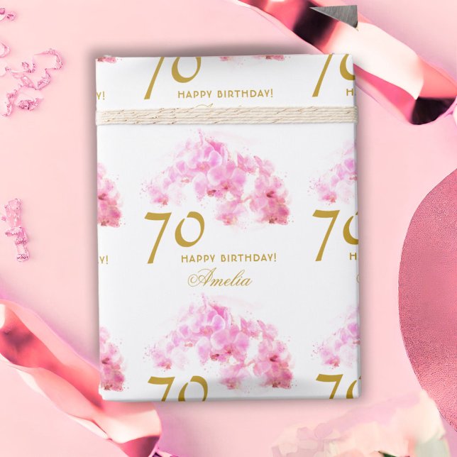 Papel De Regalo Orquídea Rosa Acuarela Dorada Purpurina 70 cumplea (Subido por el creador)