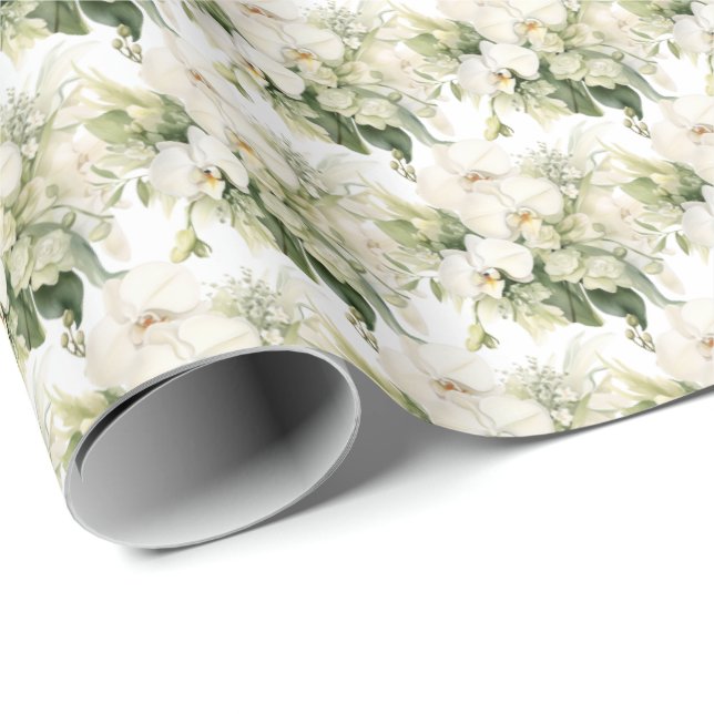 Papel De Regalo Orquídeas Blancas (Esquina del rollo)