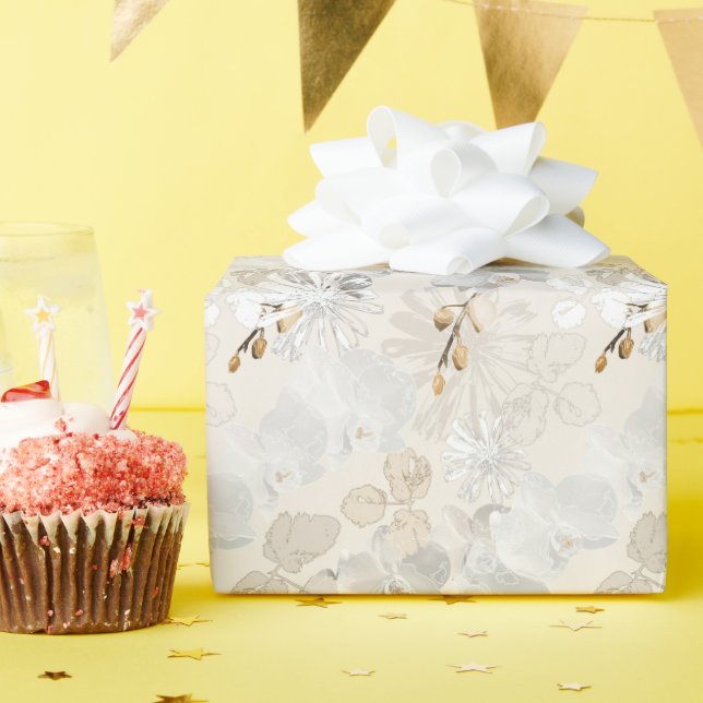 Papel De Regalo orquídeas blancas en una crema clara  (Fiesta de cumpleaños )