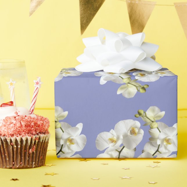 Papel De Regalo Orquídeas Blancas Periwinkle Boda de cumpleaños pú (Fiesta de cumpleaños )