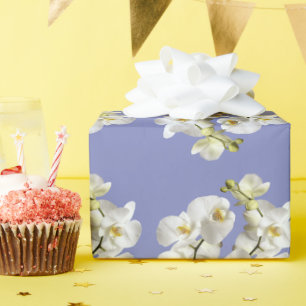 Papel De Regalo Orquídeas Blancas Vinca Púrpura Cumpleaños Boda