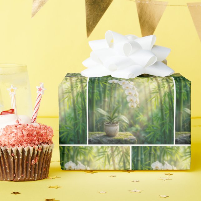 Papel De Regalo Orquídeas blancas y bosque de bambú (Fiesta de cumpleaños )