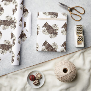 Papel De Regalo Orquídeas crema de búho dorado