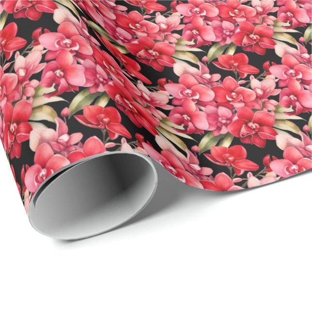 Papel De Regalo Orquídeas Rojas (Esquina del rollo)