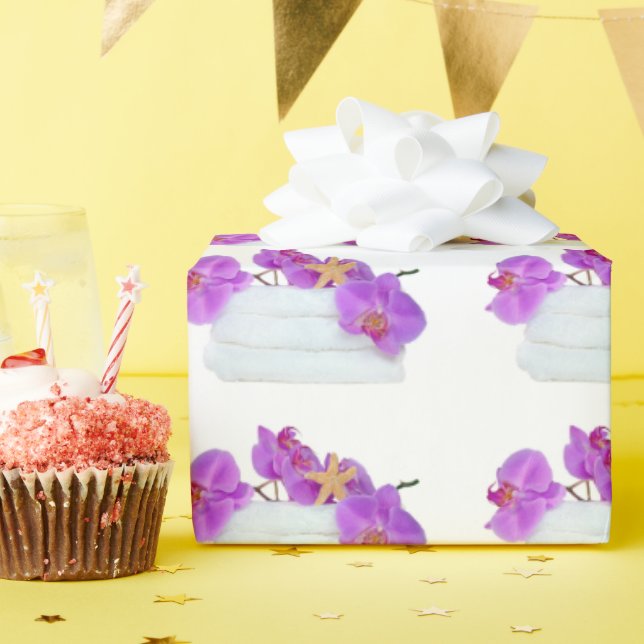Papel De Regalo orquídeas rosas y estrellas de mar sobre toallas b (Fiesta de cumpleaños )