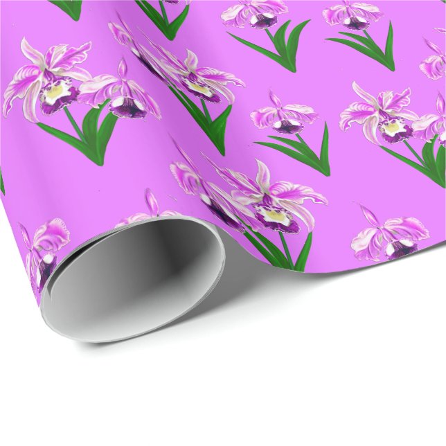 Papel De Regalo Orquídeas silvestres - Orquídeas y follaje púrpura (Esquina del rollo)