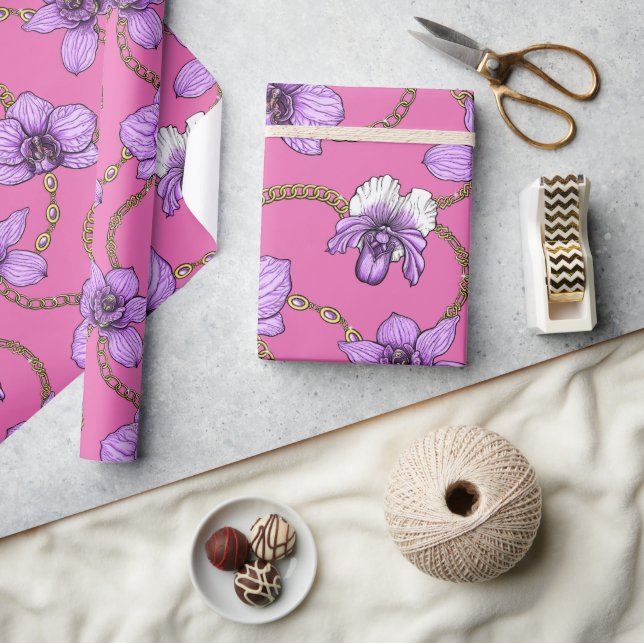 Papel De Regalo orquídeas y cadenas, violetas y rosas (Artesanía)