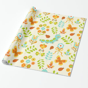Papel De Regalo Oruga y flores lindas