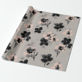 Papel de regalo oscuro con flores de tinta