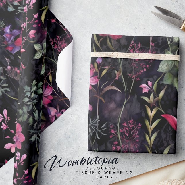 Papel De Regalo Oscuro Decograma Floral Rosa Púrpura Victoriano (Subido por el creador)