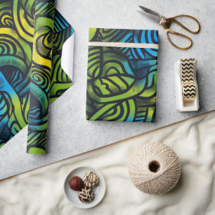 Papel De Regalo Oscuro gótico Sensación Azul Amarillo Verde