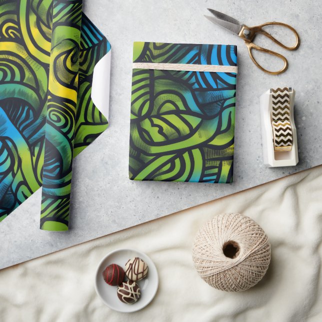 Papel De Regalo Oscuro gótico Sensación Azul Amarillo Verde (Artesanía)