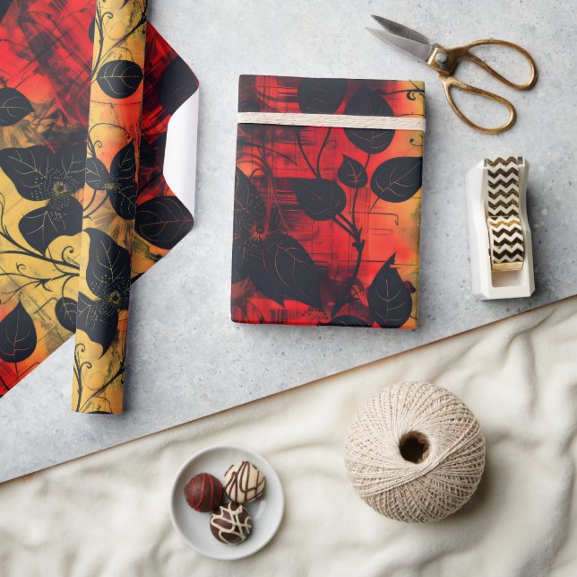 Papel De Regalo Oscuro gótico Sensación de rojo amarillo negro (Artesanía)