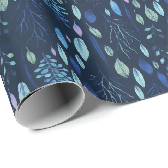 Papel De Regalo Oscuro Navy Blue Botanaves Garden Watercolor (Esquina del rollo)