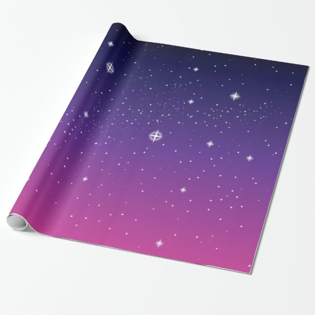 Papel De Regalo Oscuro Purple Starry Night Sky (Desenrollado)