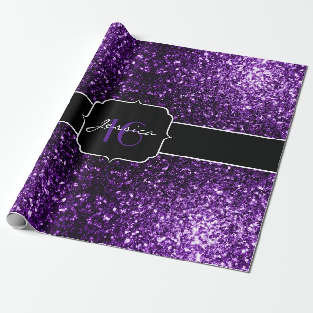 Papel De Regalo Oscuro purpurina morado fino brillante destello du (Desenrollado)