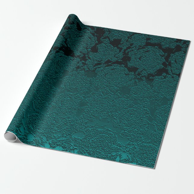 Papel De Regalo Oscuro Verde azulado Elegante Suculento Patrón Des (Desenrollado)