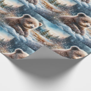 Papel De Regalo Osezno de oso pardo en nieve invernal y pinos