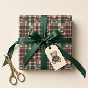 Papel De Regalo Osito de invierno Lodge Burgundy Bow