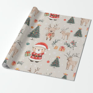 Papel De Regalo Osito de Navidad Patrón de Santa (1)