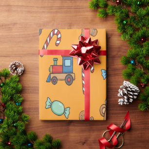 Papel De Regalo Osito de Navidad y tren de juguete lindos