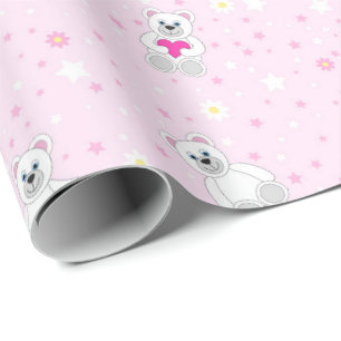 Papel De Regalo Osito de peluche blanco lindo patrón de fiesta de