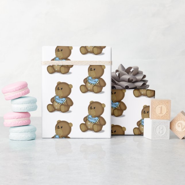 Papel De Regalo Osito de peluche con babero (Baby Shower)