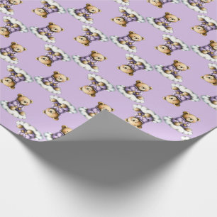 Papel De Regalo Osito de peluche lindo en pijama morada en una nub