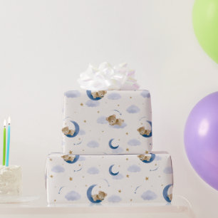 Papel De Regalo Osito Durmiente Luna Azul Melocotón Niños