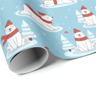 Papel De Regalo Osito Polar Encantador Navidad Invierno Mágico