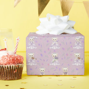 Papel De Regalo Osito Princesa Lila Adorable Patrón