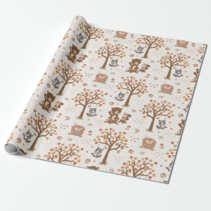 Papel De Regalo Ositos de Bosque Bebés Ardillas Mapache Fiesta de 