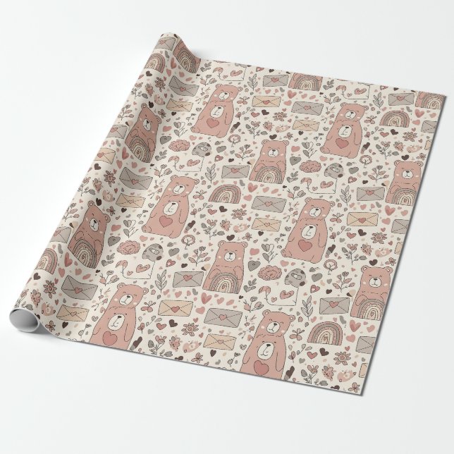 Papel De Regalo Ositos de felpa para guardería boho con arcoíris - (Desenrollado)