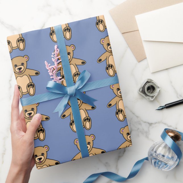 Papel De Regalo Ositos de peluche marrones lindos azul (Regalar)