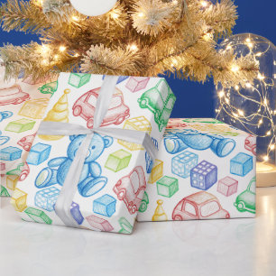 PAPEL DE REGALO OSITOS DE PELUCHE Y COCHES DE JUGUETE PARA NIÑOS