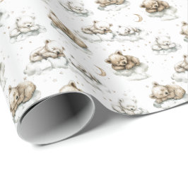 Papel De Regalo Ositos dulces duermen profundamente en nubes espon