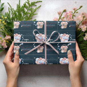 Papel De Regalo Oso azul y Personalizado de globo Baby Shower