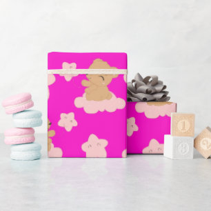 Papel De Regalo Oso Bebé Cuto Flotando En Una Nube