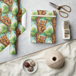 Papel De Regalo Oso cachorro lindo subiendo un árbol