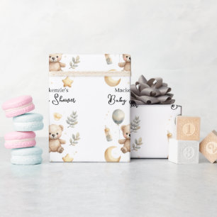 Papel De Regalo Oso Celestial de Peluche en Acuarela Baby Shower