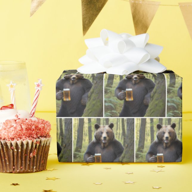 Papel De Regalo Oso con cerveza de cumpleaños (Fiesta de cumpleaños )