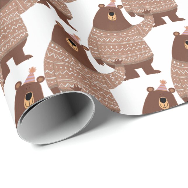 Papel De Regalo oso con tapón de almacenamiento (Esquina del rollo)