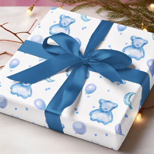Papel De Regalo Oso de acuarela azul Globo Niño bebé