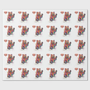 Papel De Regalo Oso de Acuarela Vibrante – "Patas" de Amor 💖