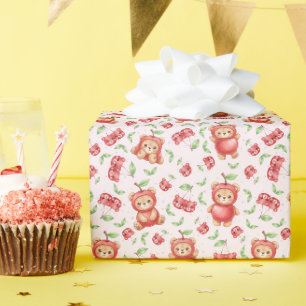 Papel De Regalo Oso de Cereza Adorable y Patrón Continuo de Frutas