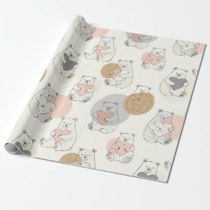 Papel De Regalo Oso de corazones con patrón pastel kawaii